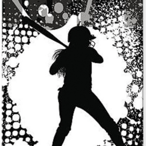 black and white image of girl softball player on custom bag tag