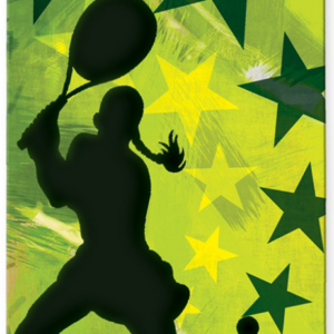 image of custom bag tag for tennis players reaturing a tennis player with green stars