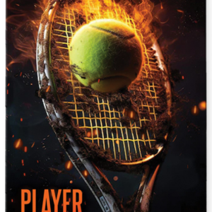 image of flaming tennis racket on a custom bag tag for athletes